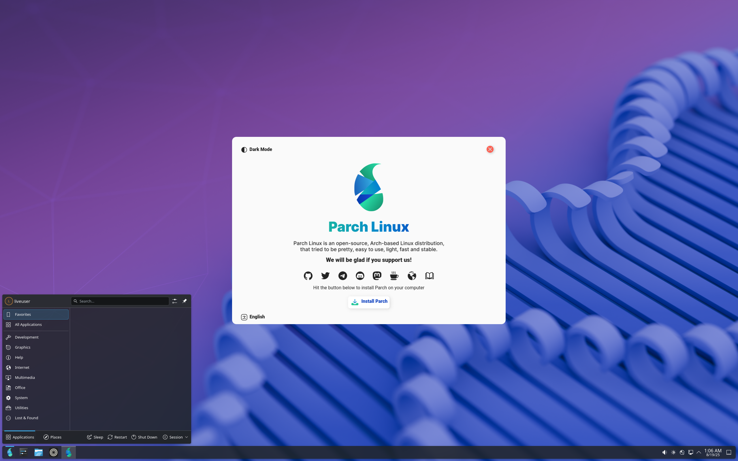 Parch desktop screenshot: 2025 08 18