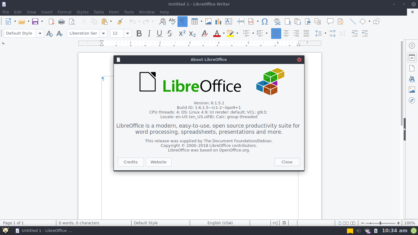 Pardus desktop screenshot: 17.5 libreoffice writer