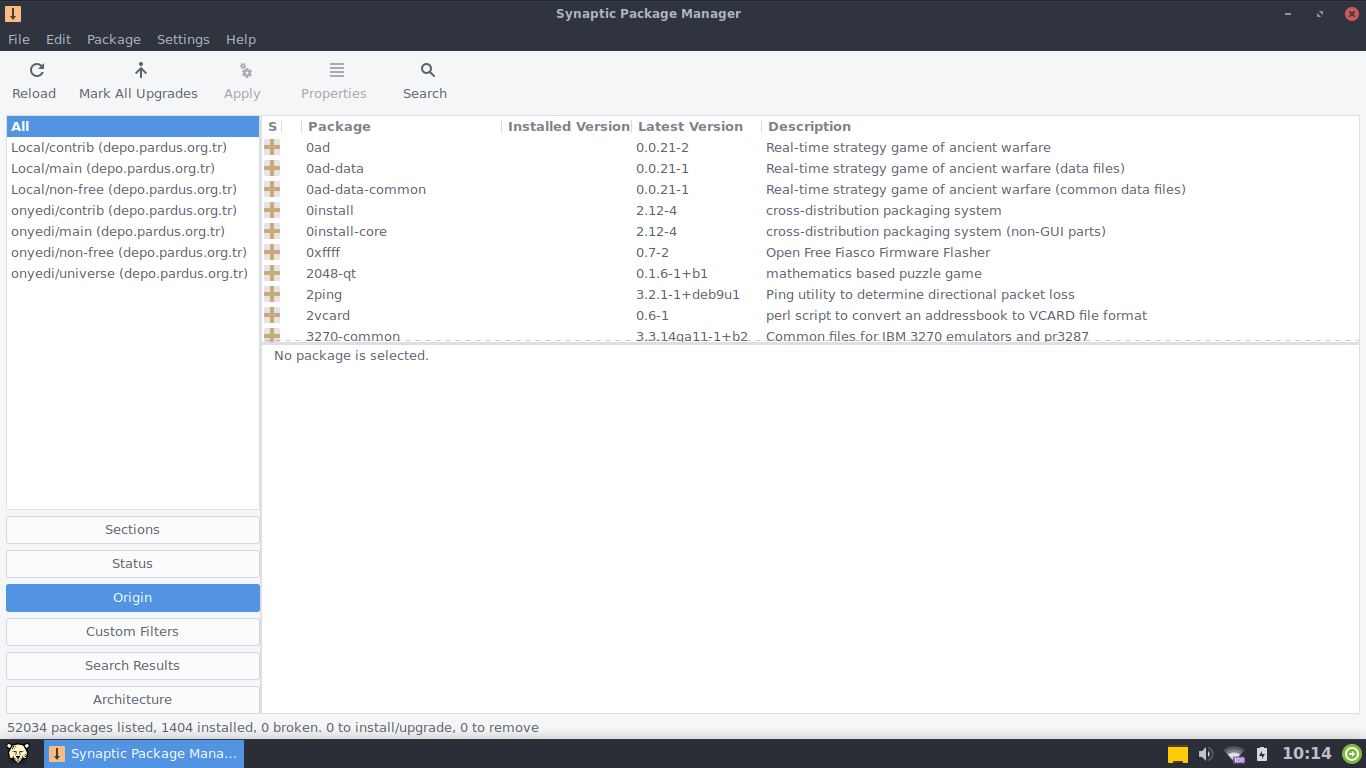 Pardus desktop screenshot: 17.5 synaptic package manager