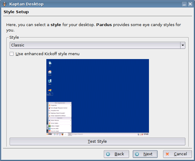 Pardus desktop screenshot: 2007 kaptan