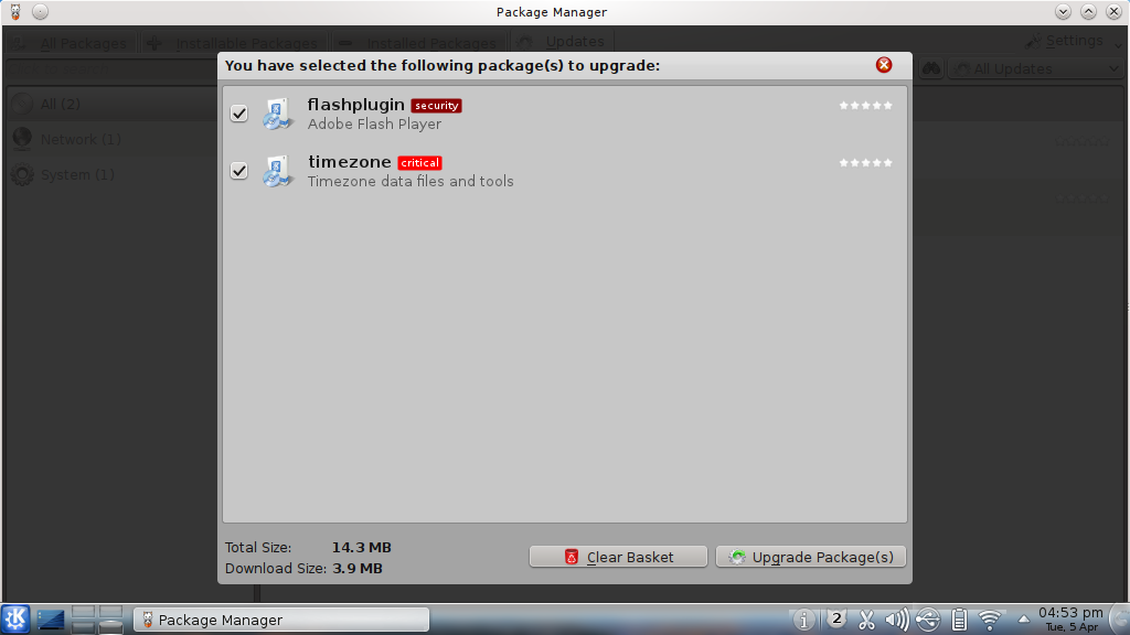 Pardus desktop screenshot: 2011 pisi updates