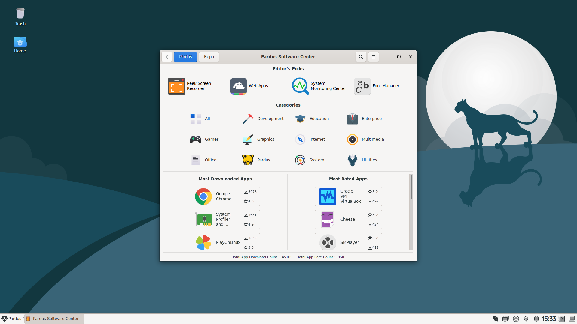 Pardus desktop screenshot: 21.1 pardus software center