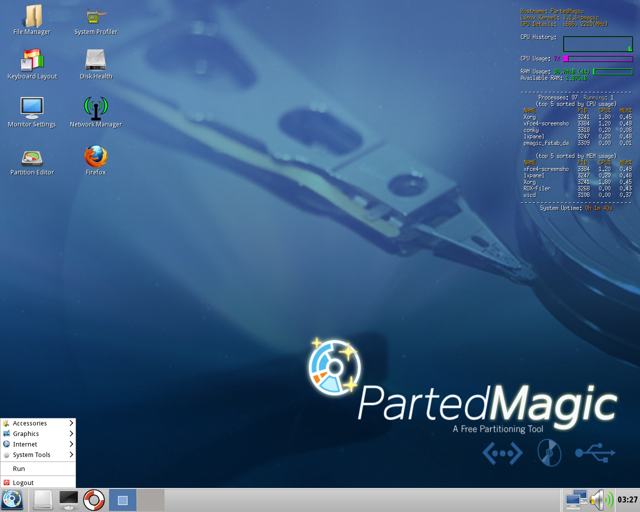 Parted Magic desktop screenshot: 2011 12 30