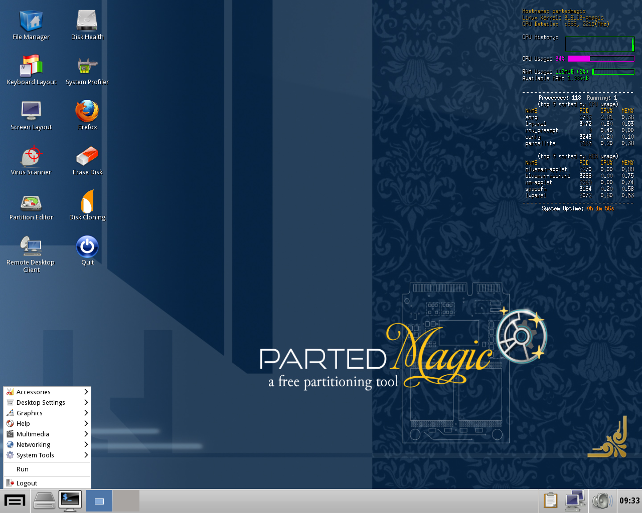 Parted Magic desktop screenshot: 2013 06 14