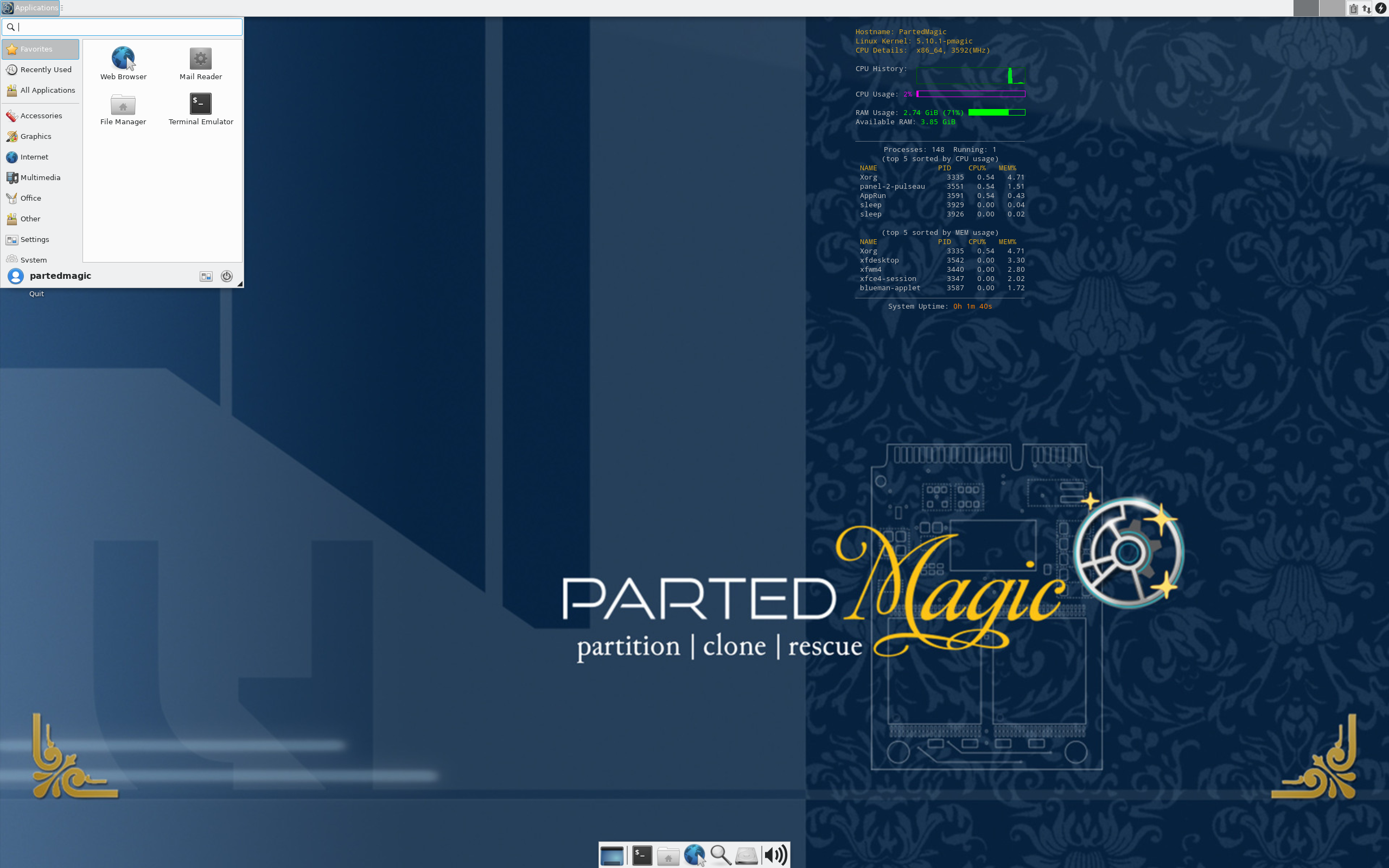 Parted Magic desktop screenshot: 2020 12 25