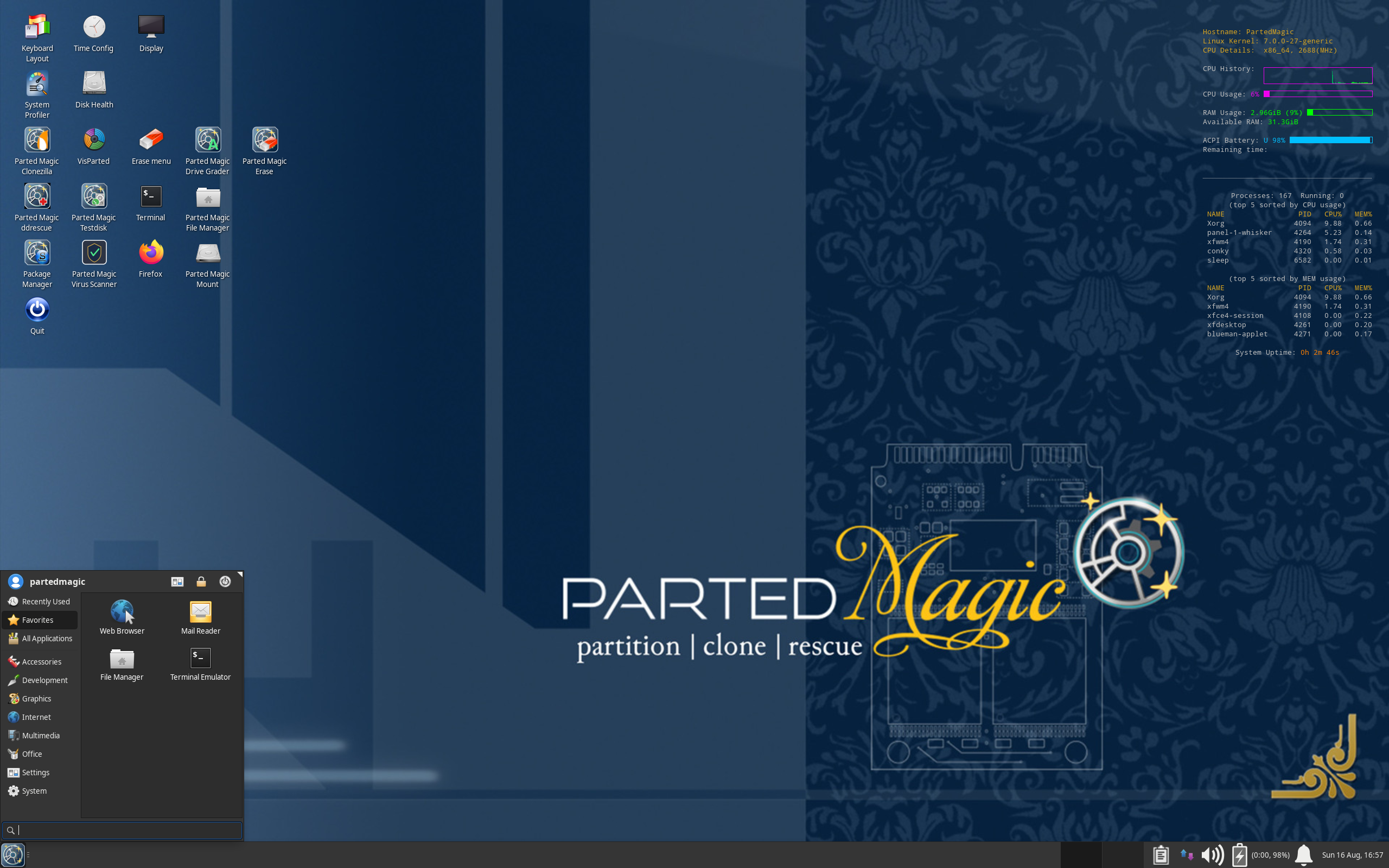 Parted Magic desktop screenshot: 2026 06 04 xfce