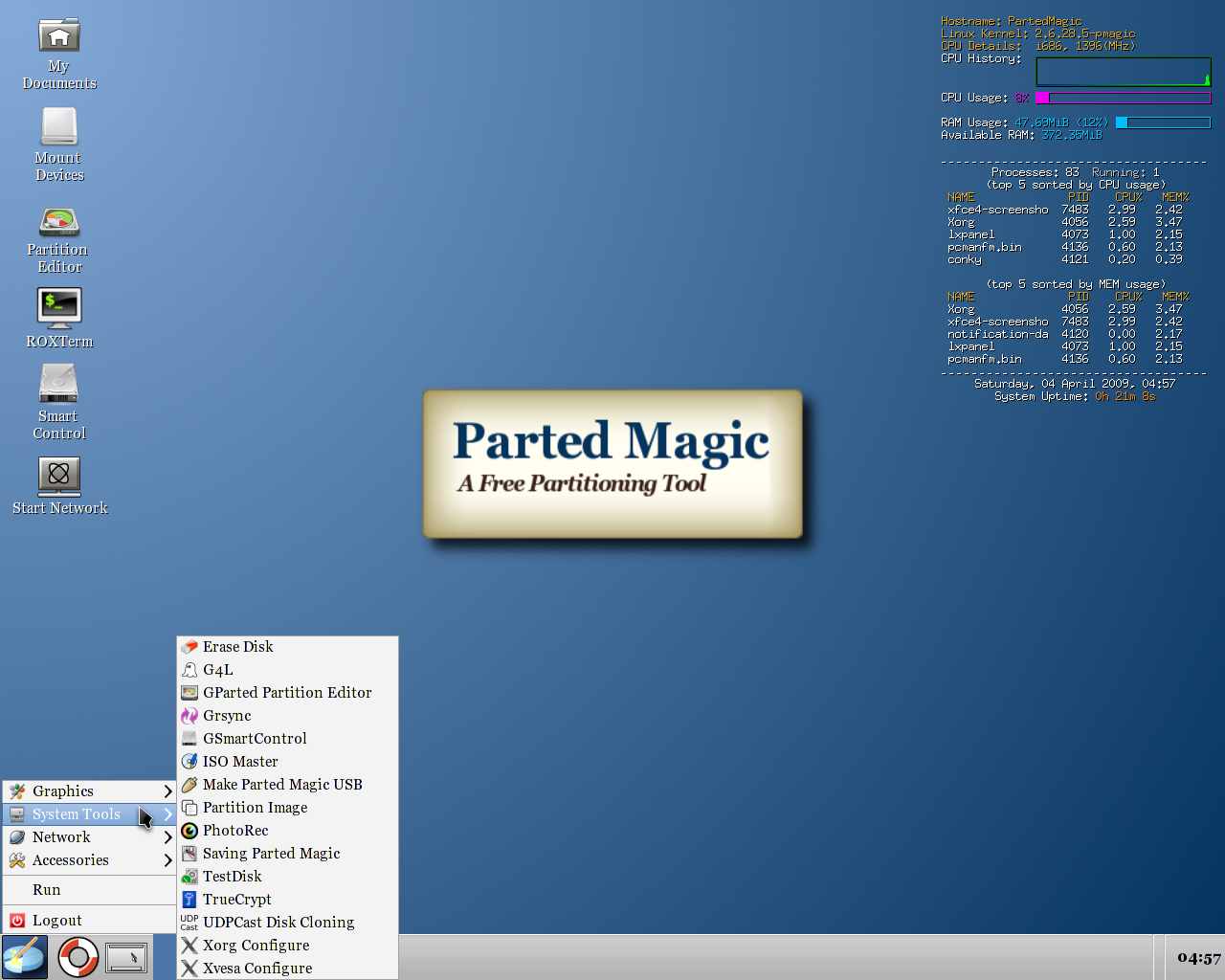 Parted Magic desktop screenshot: 4.0