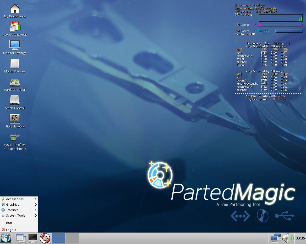 Parted Magic desktop screenshot: 5.0