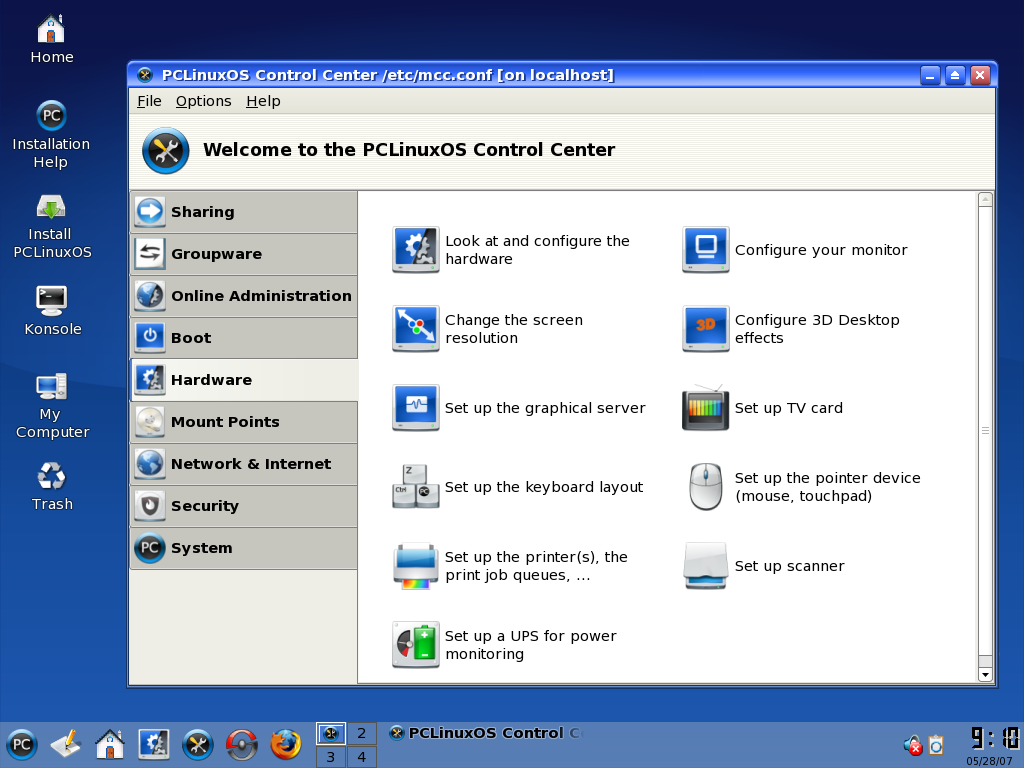PCLinuxOS desktop screenshot: 2007 controlcenter