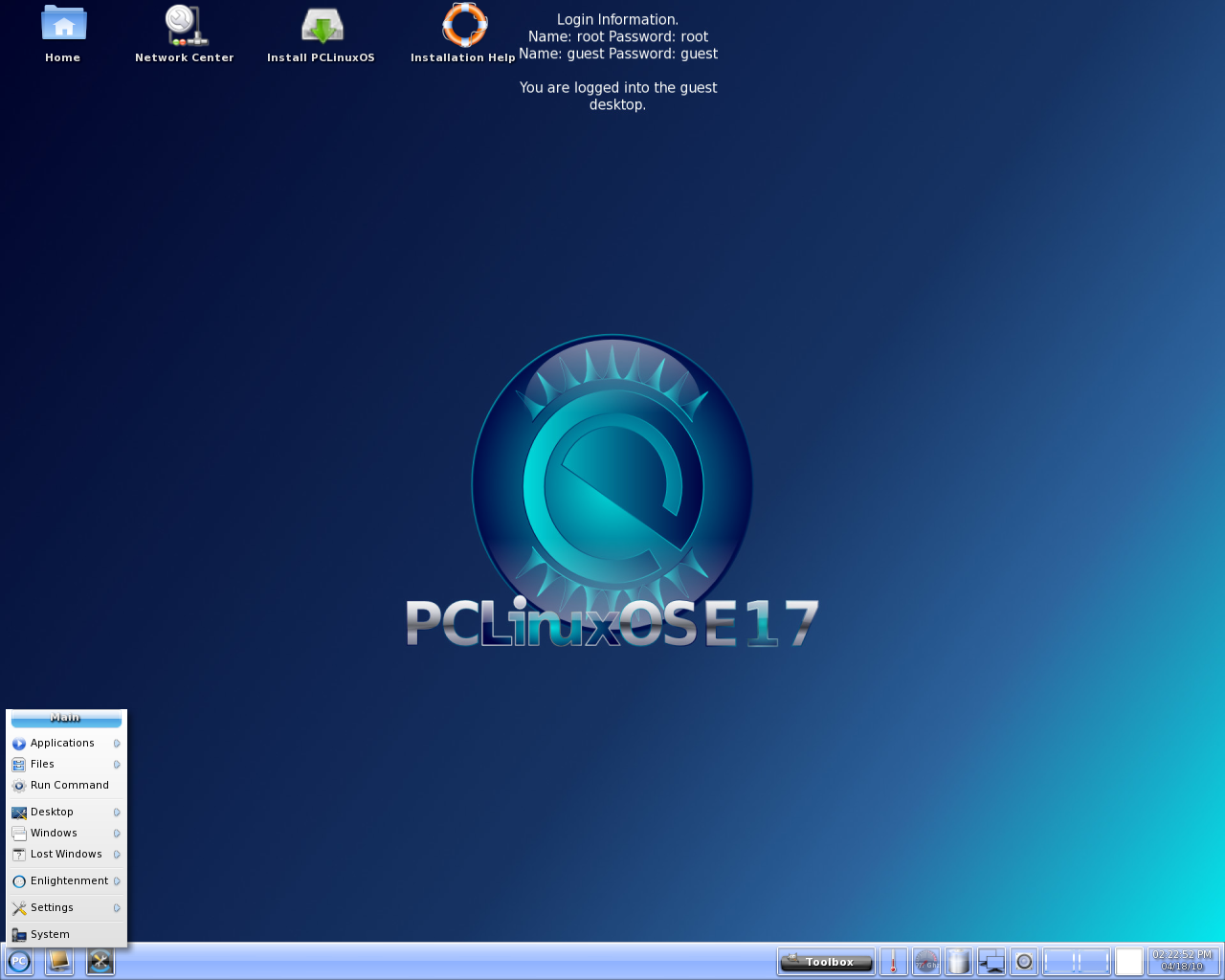 PCLinuxOS desktop screenshot: 2010 e17