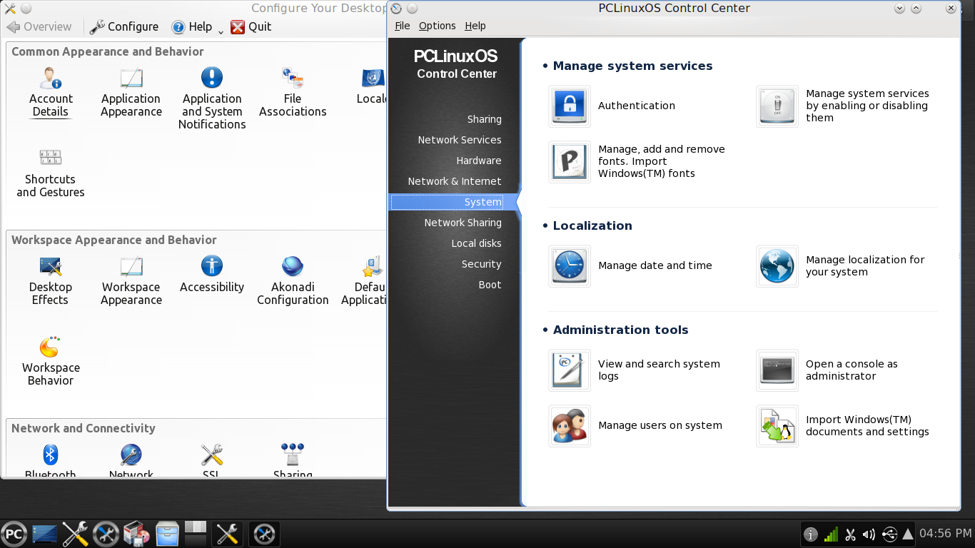 PCLinuxOS desktop screenshot: 2012.08 settings
