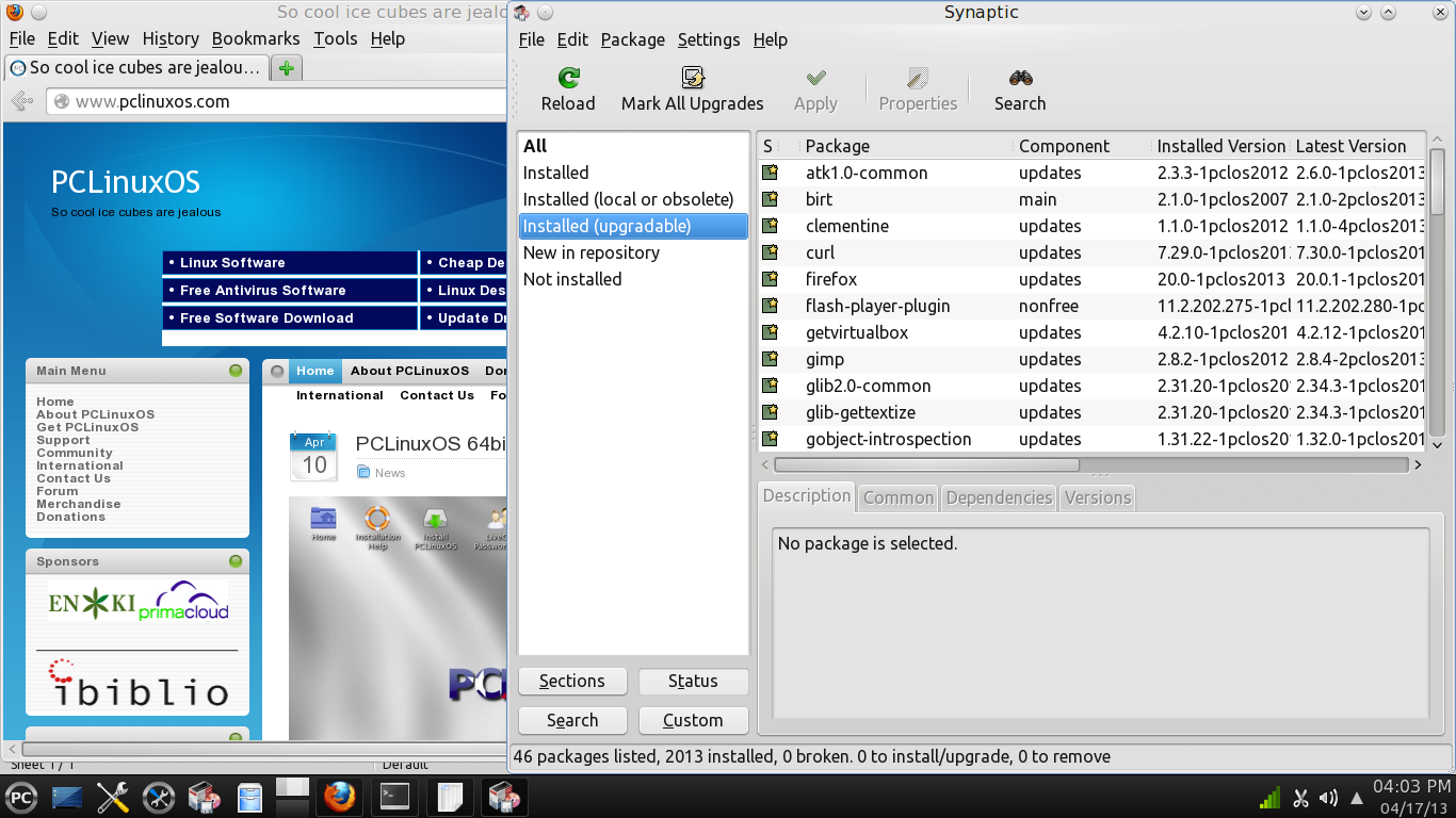 PCLinuxOS desktop screenshot: 2013.04 packages