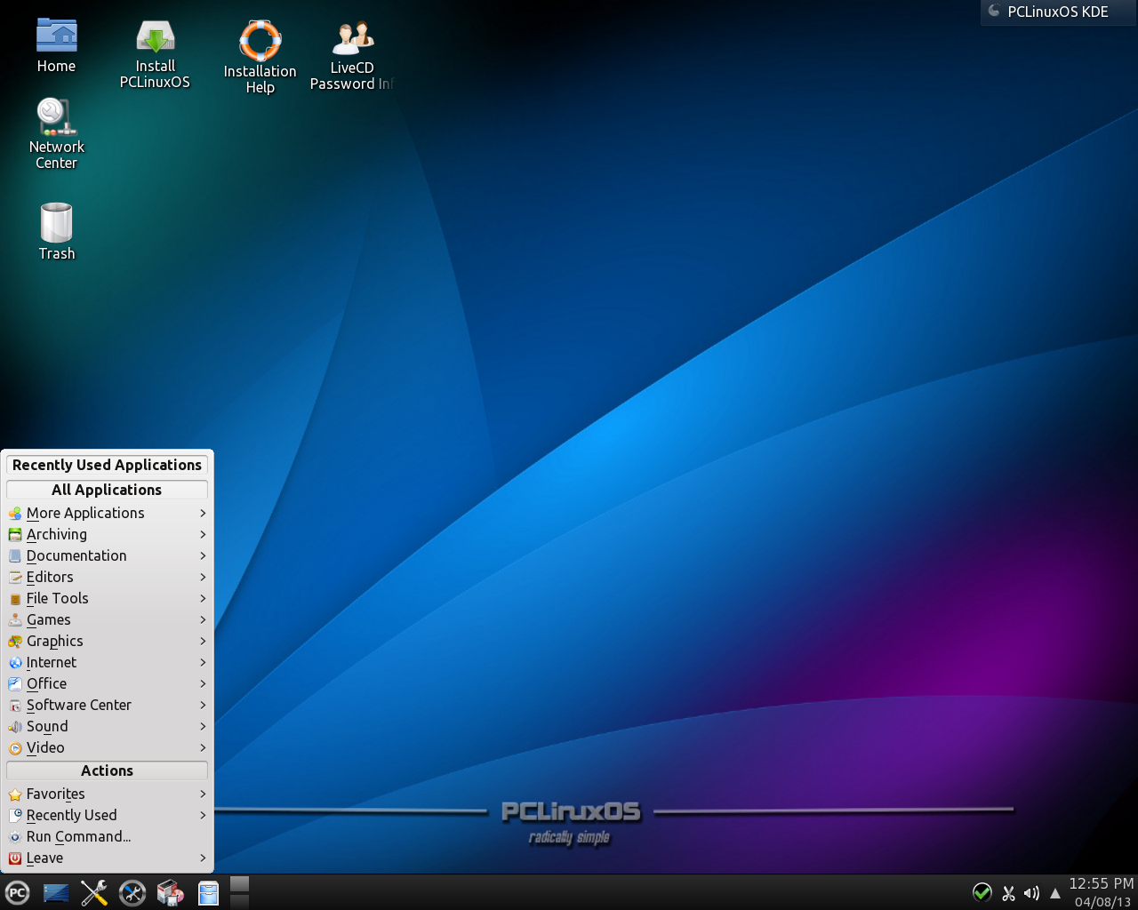 PCLinuxOS desktop screenshot: 2013.04