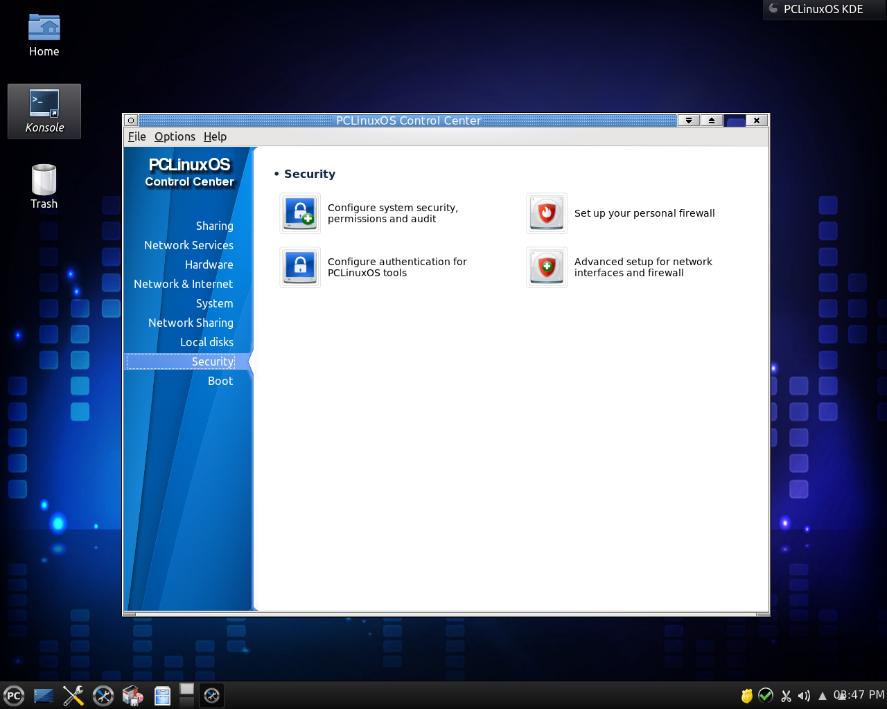 PCLinuxOS desktop screenshot: 2014.08 control