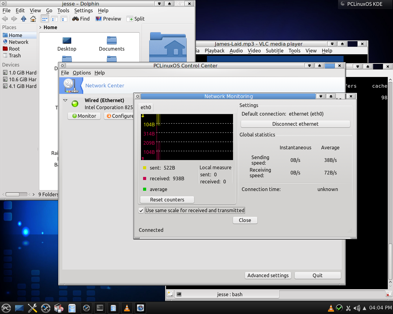 PCLinuxOS desktop screenshot: 2014.08 network