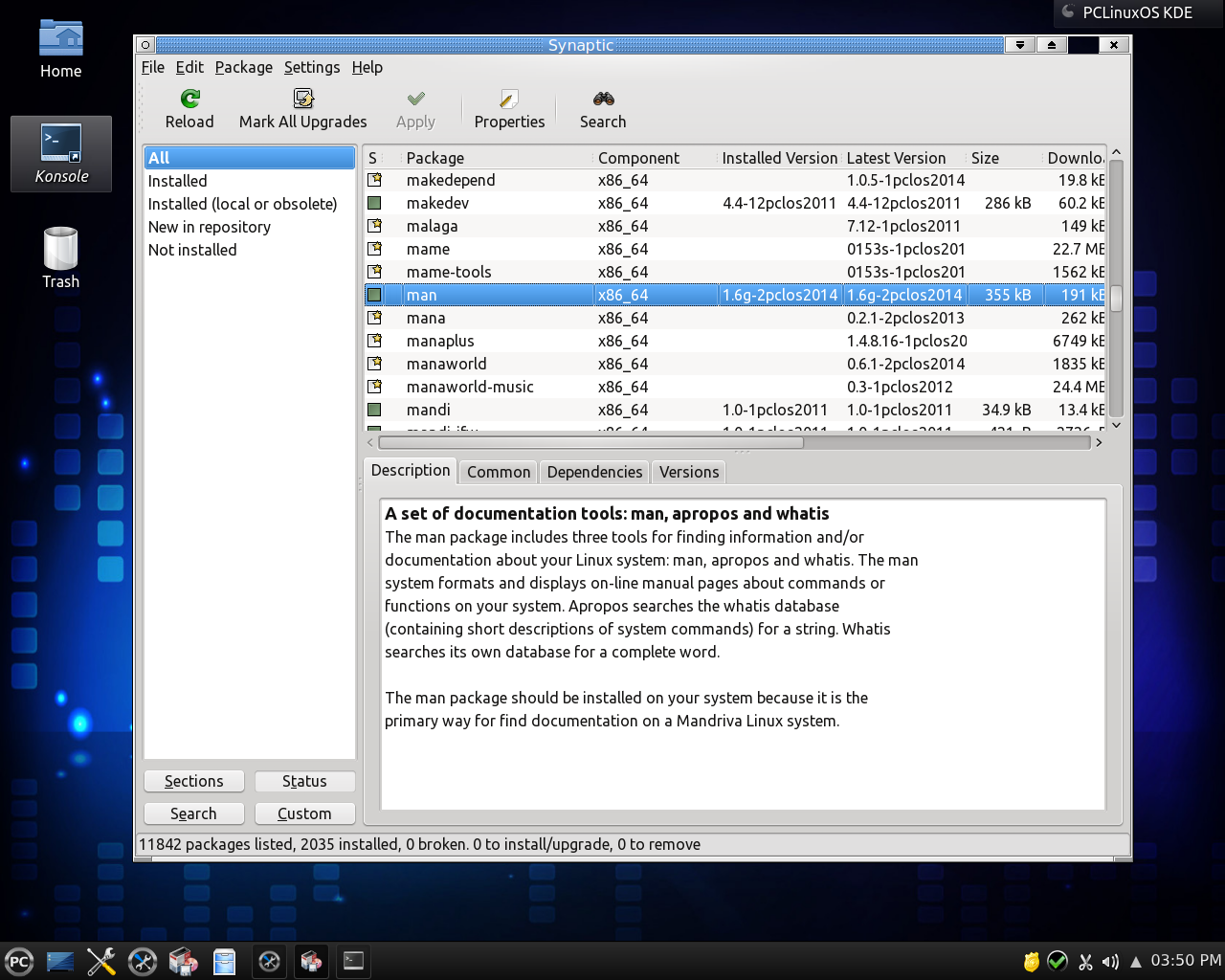 PCLinuxOS desktop screenshot: 2014.08 packages