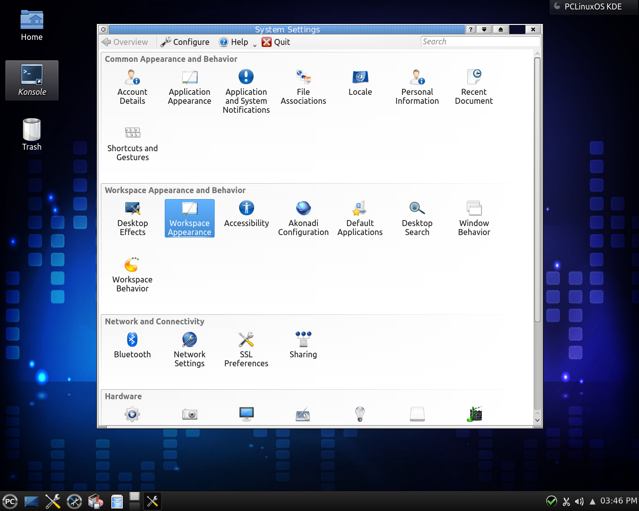 PCLinuxOS desktop screenshot: 2014.08 settings