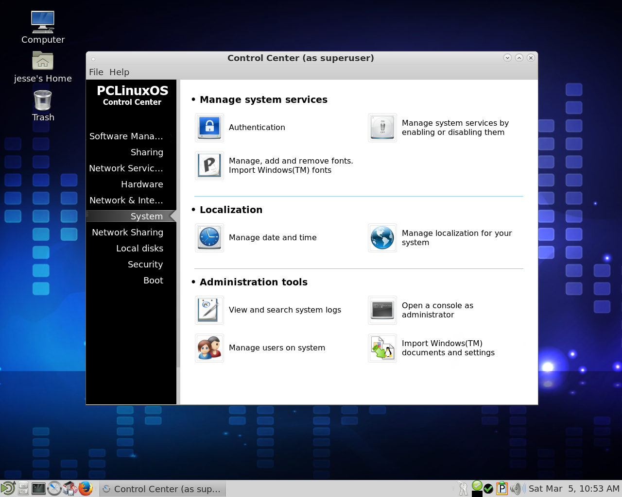 PCLinuxOS desktop screenshot: 2016.03 settings