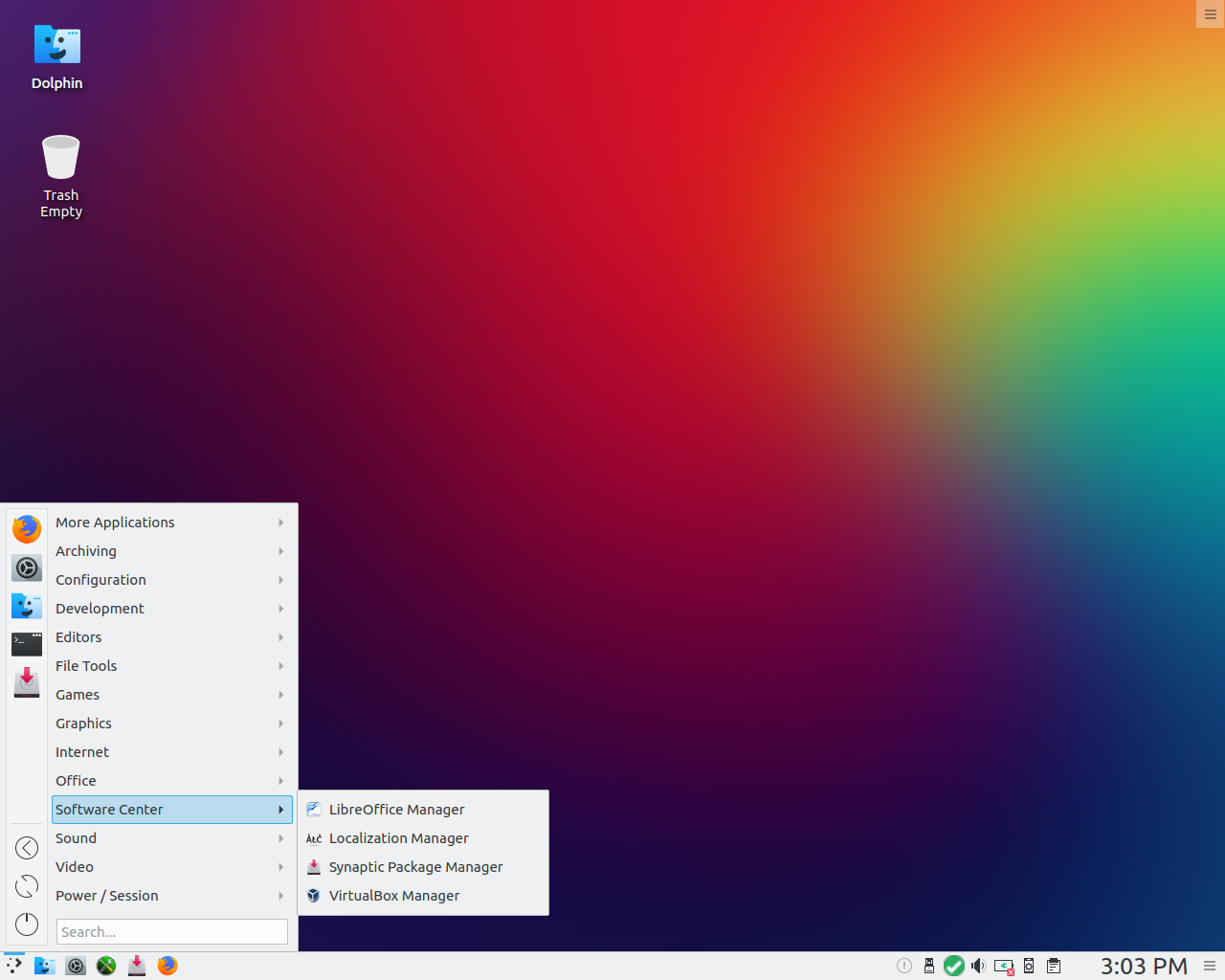 PCLinuxOS desktop screenshot: 2017.03 menu