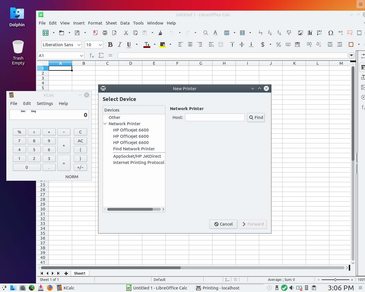 PCLinuxOS desktop screenshot: 2017.03 printers
