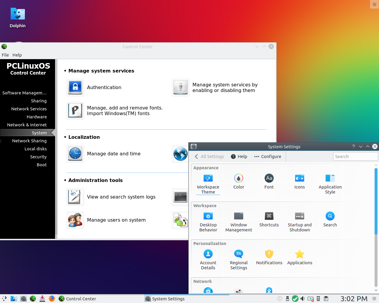 PCLinuxOS desktop screenshot: 2017.03 settings