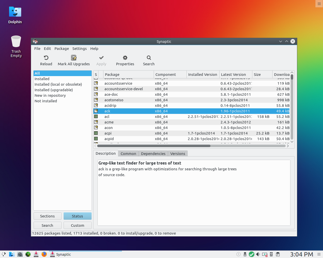 PCLinuxOS desktop screenshot: 2017.03 synaptic