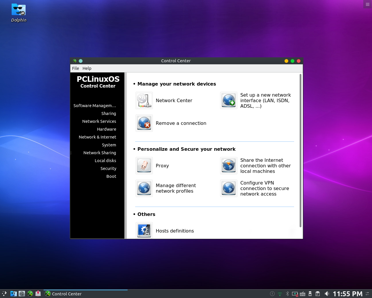 PCLinuxOS desktop screenshot: 2019.02 control centre