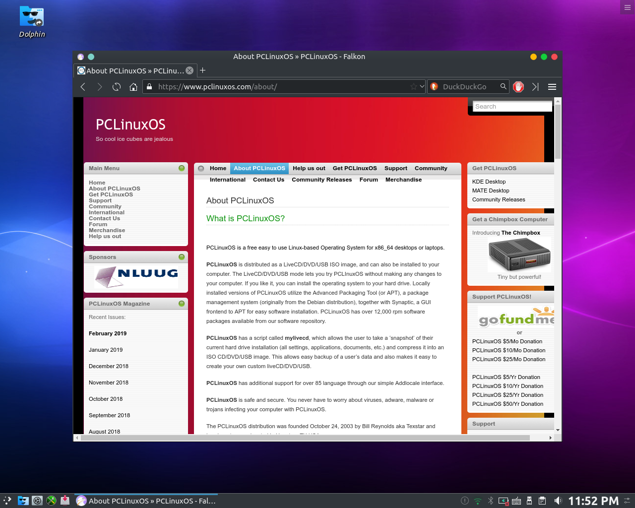 PCLinuxOS desktop screenshot: 2019.02 falkon