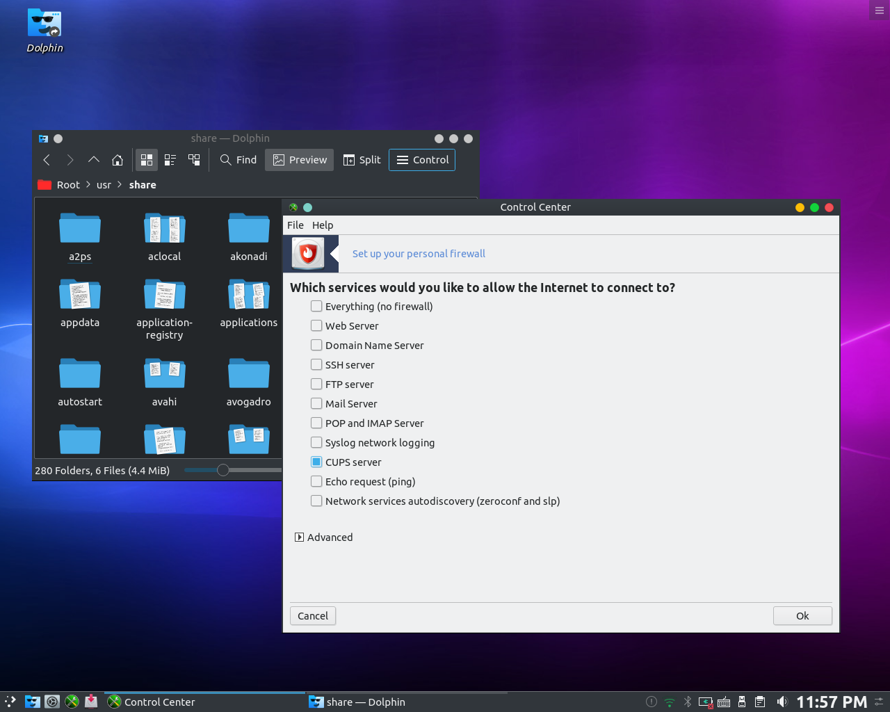 PCLinuxOS desktop screenshot: 2019.02 firewall