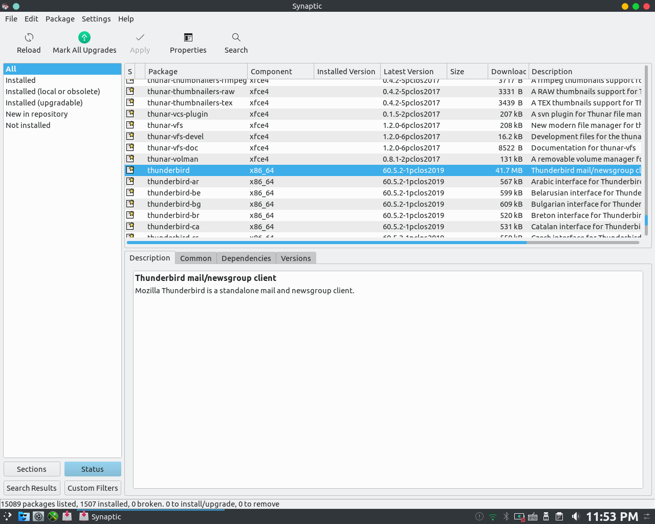 PCLinuxOS desktop screenshot: 2019.02 synaptic
