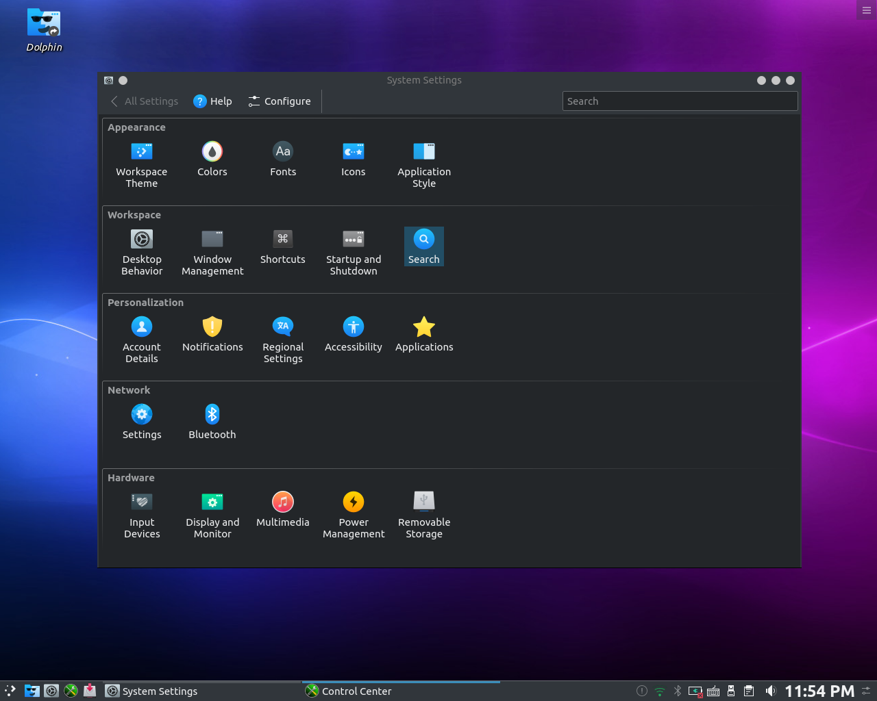 PCLinuxOS desktop screenshot: 2019.02 system settings