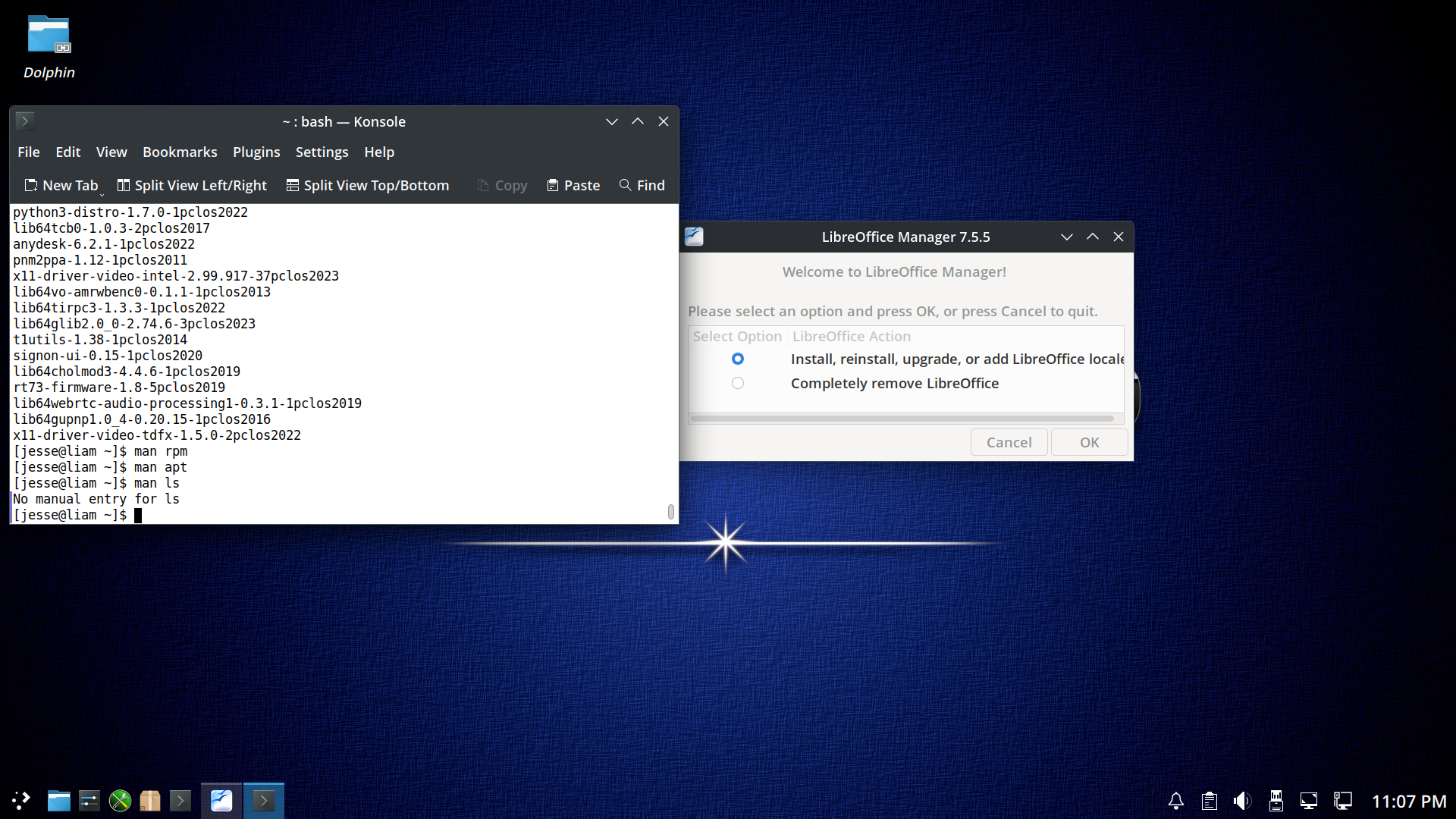PCLinuxOS desktop screenshot: 2023.07 man
