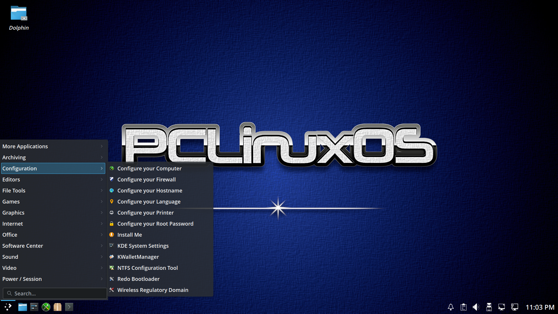 PCLinuxOS desktop screenshot: 2023.07 menu