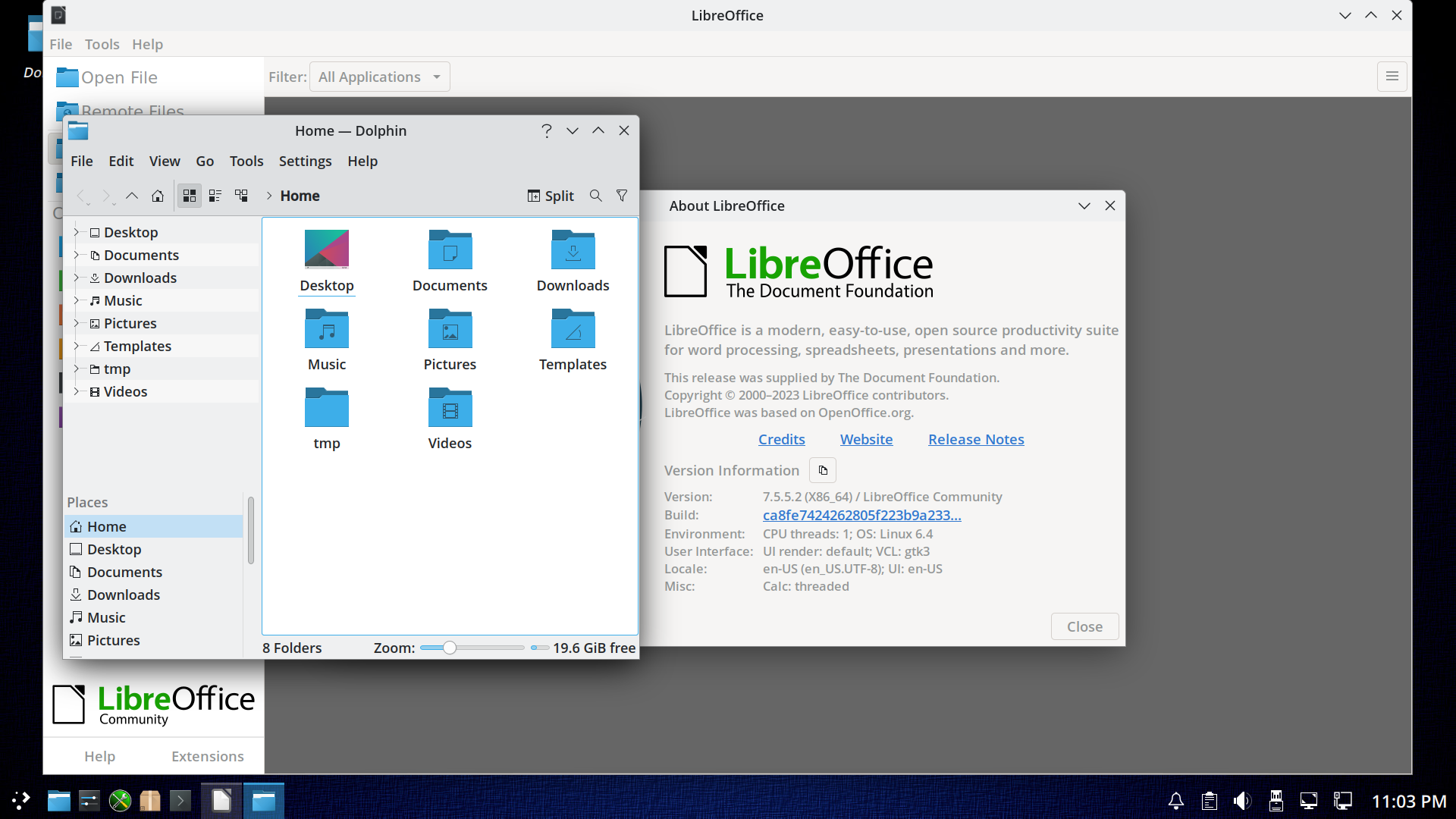 PCLinuxOS desktop screenshot: 2023.07 office