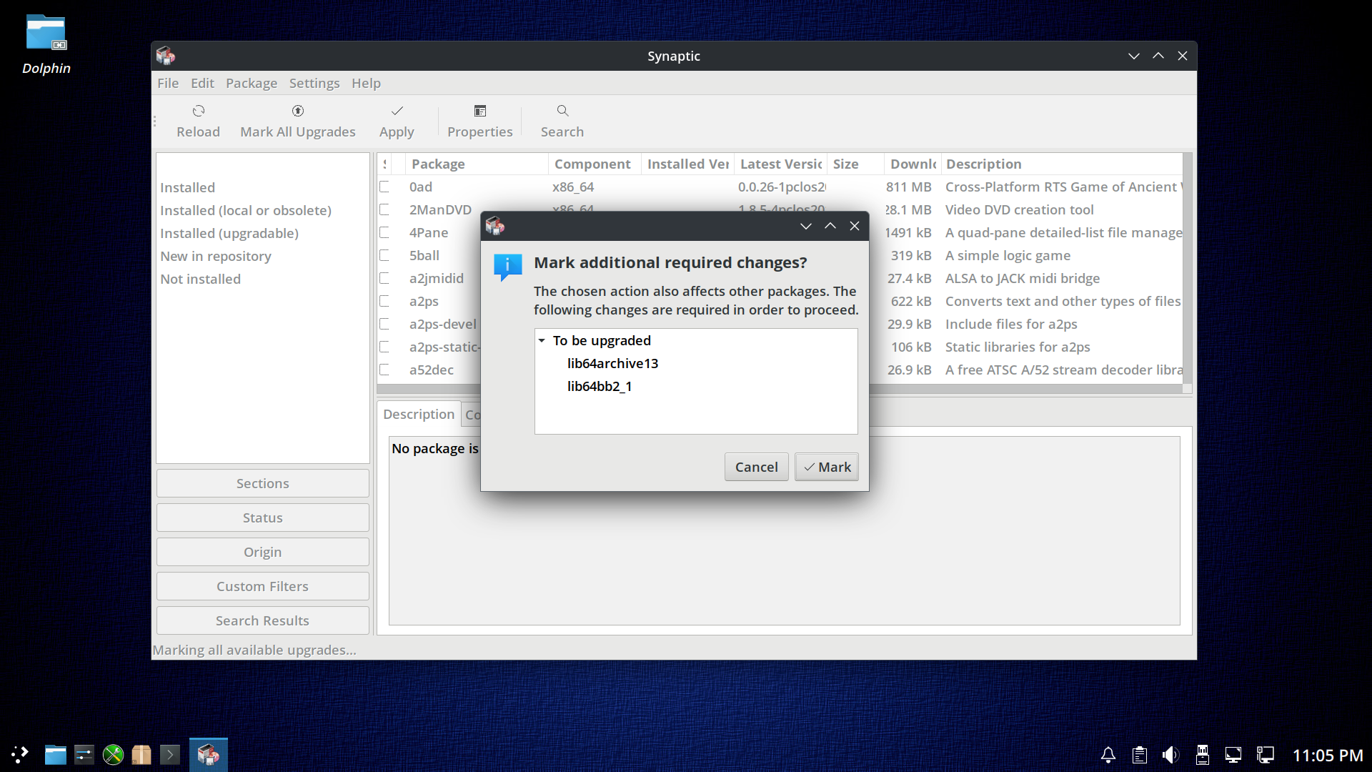 PCLinuxOS desktop screenshot: 2023.07 synaptic