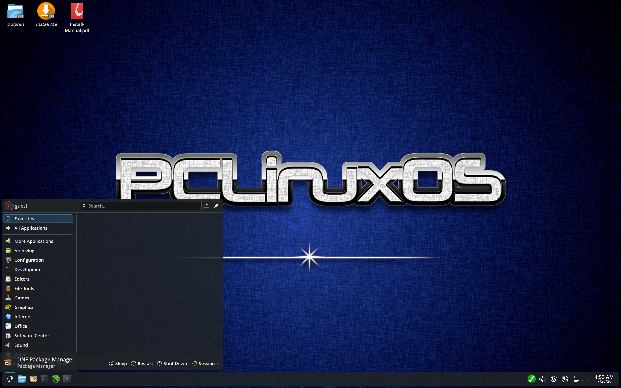 PCLinuxOS desktop screenshot: 2026.07.30 kde