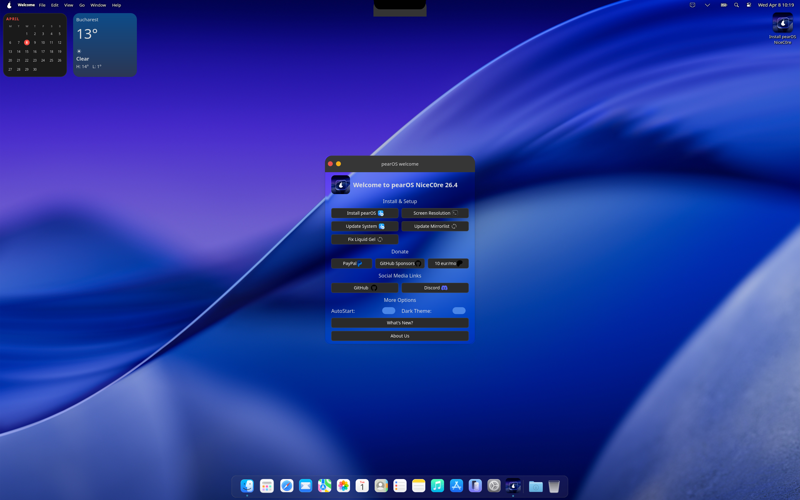 pearOS desktop screenshot: 2026.04