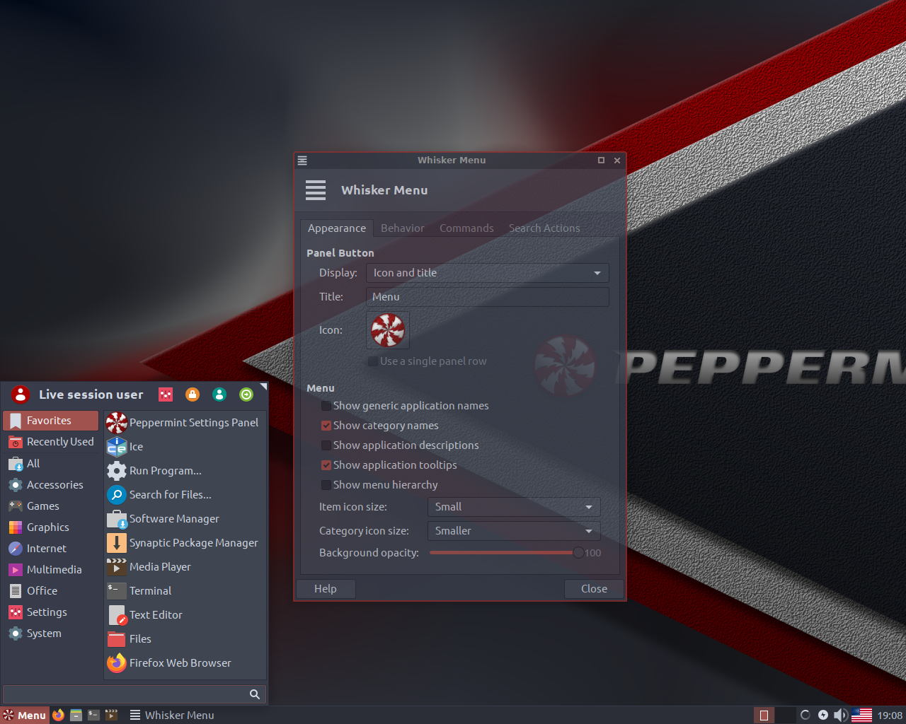 Peppermint desktop screenshot: 10 menu