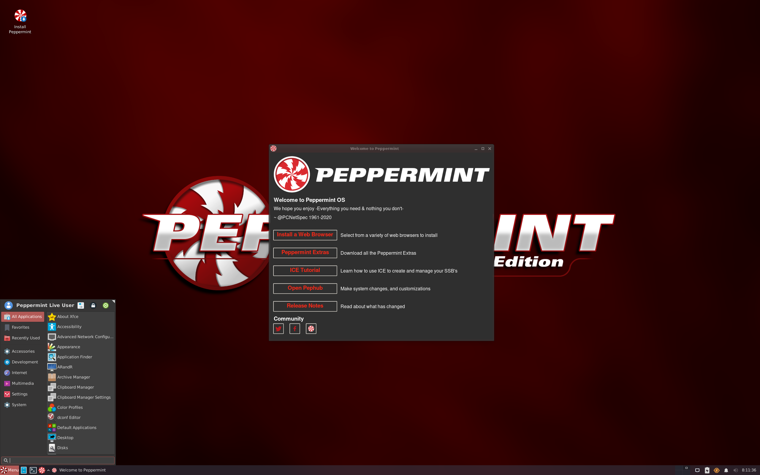 Peppermint desktop screenshot: 2022 02 02