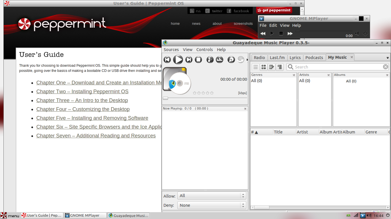 Peppermint desktop screenshot: 3 media