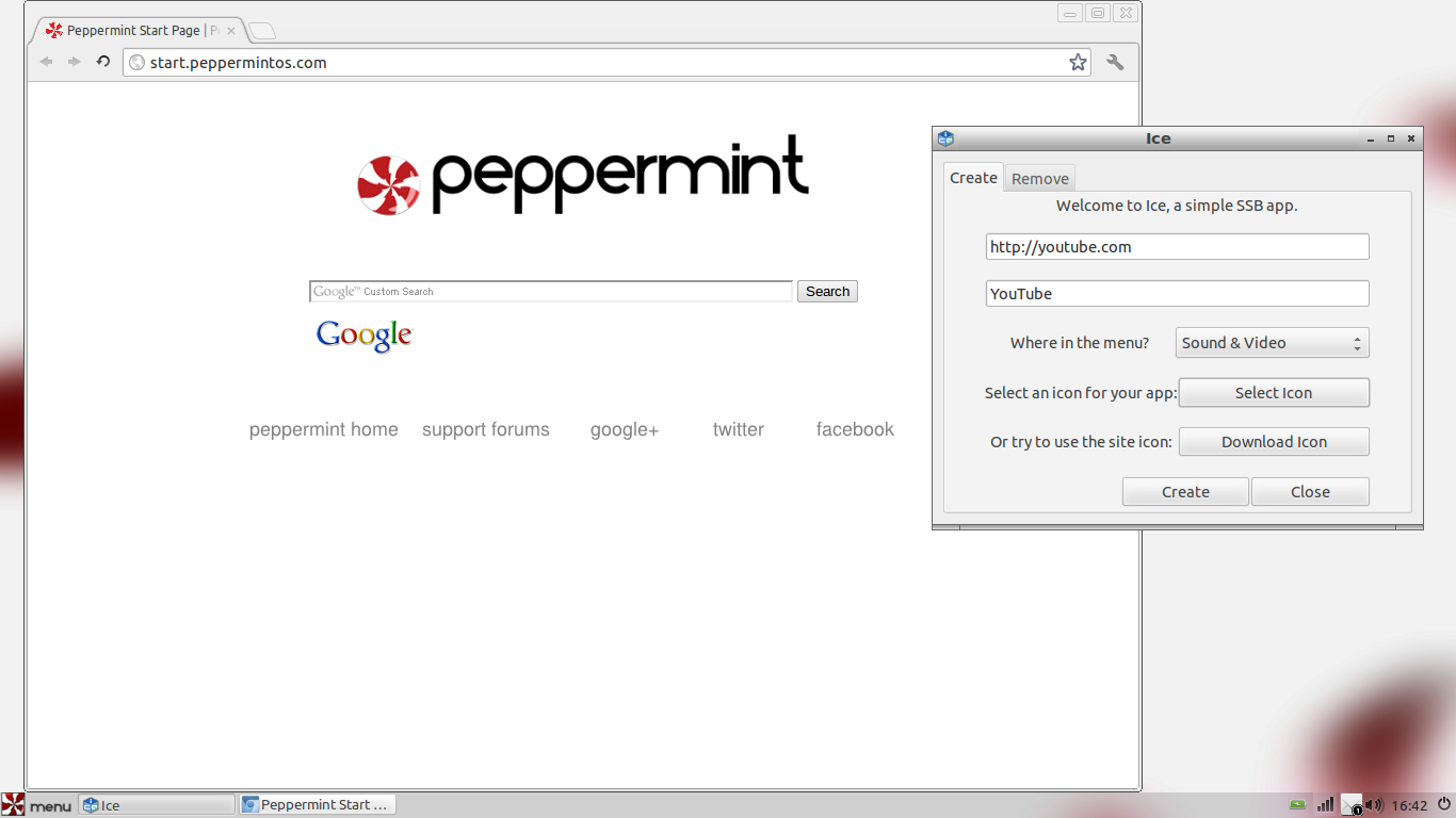 Peppermint desktop screenshot: 3 web
