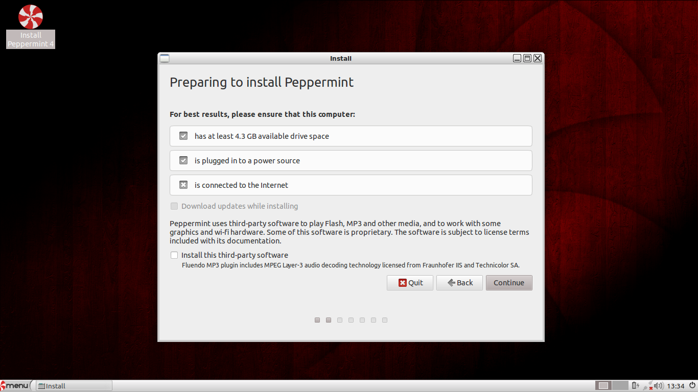 Peppermint desktop screenshot: 4 installer