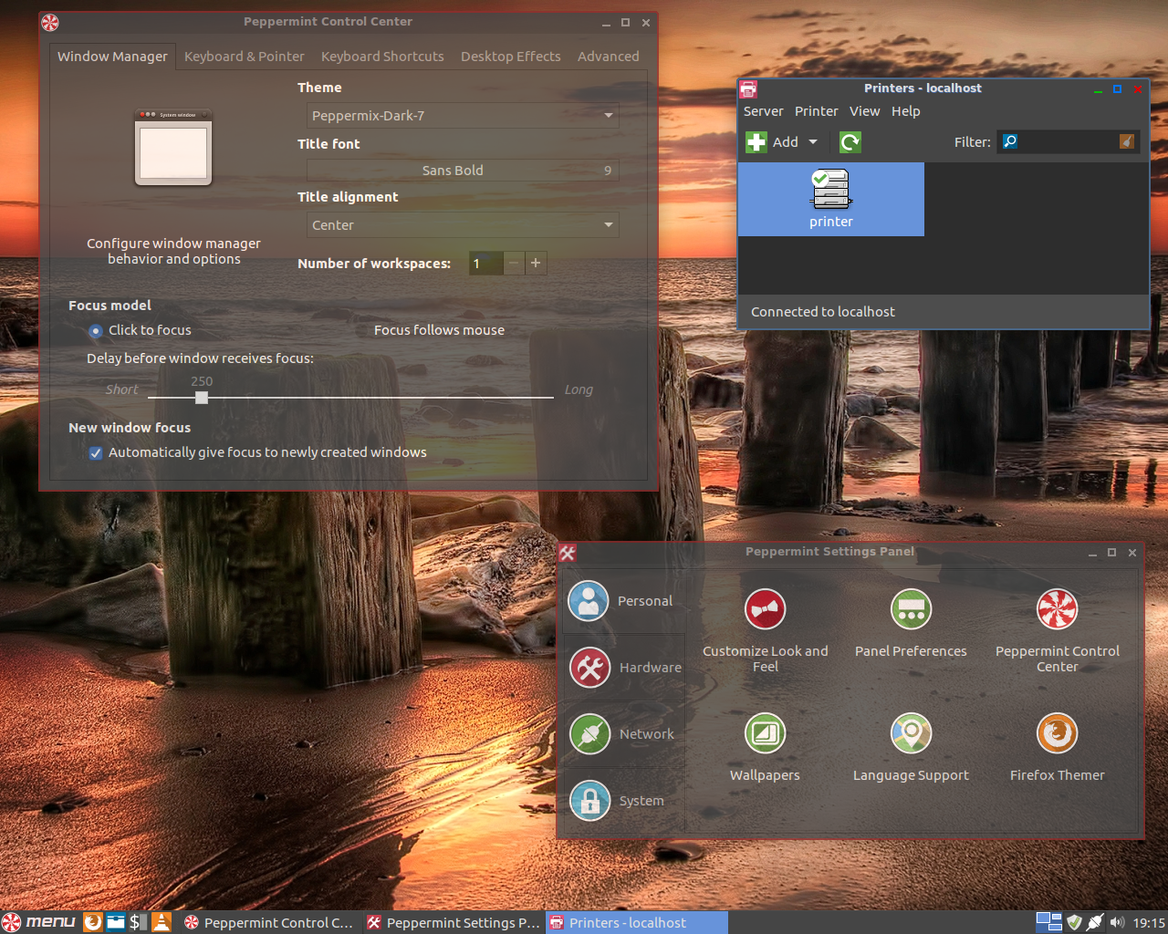 Peppermint desktop screenshot: 7 settings