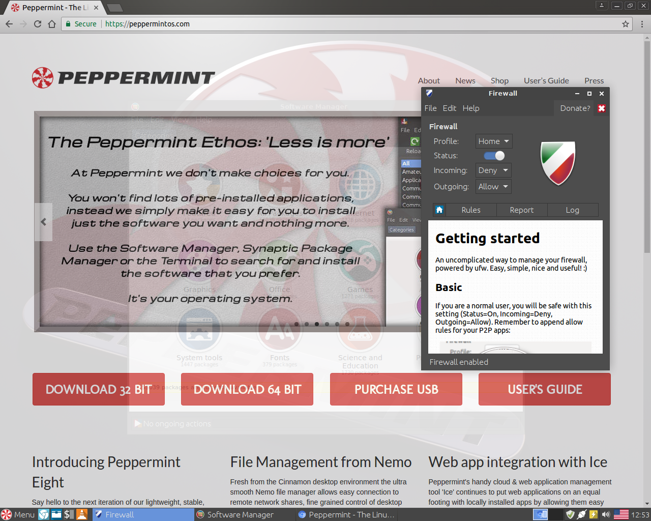 Peppermint desktop screenshot: 8 firewall