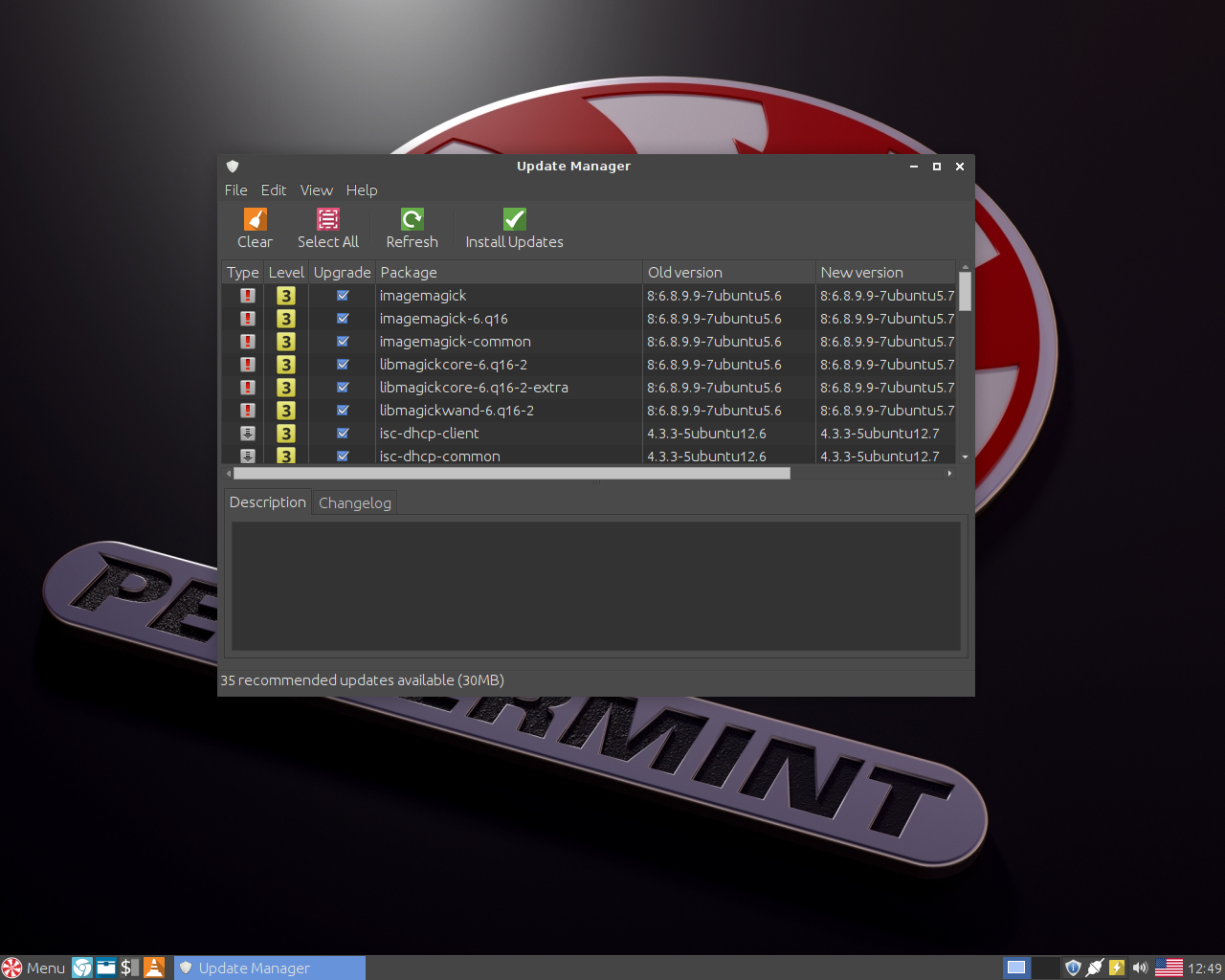Peppermint desktop screenshot: 8 updates