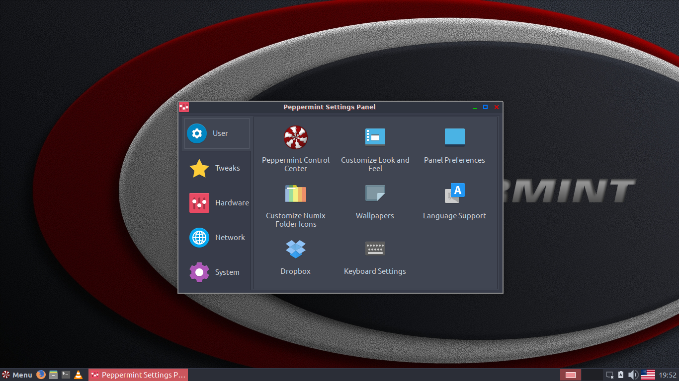 Peppermint desktop screenshot: 9 settings