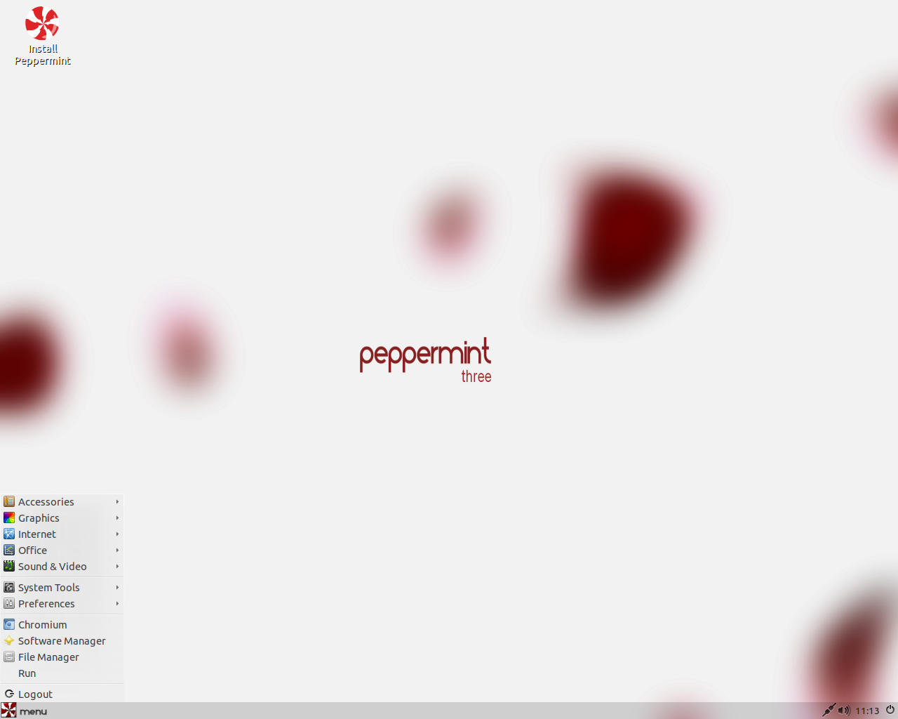 Peppermint desktop screenshot: three