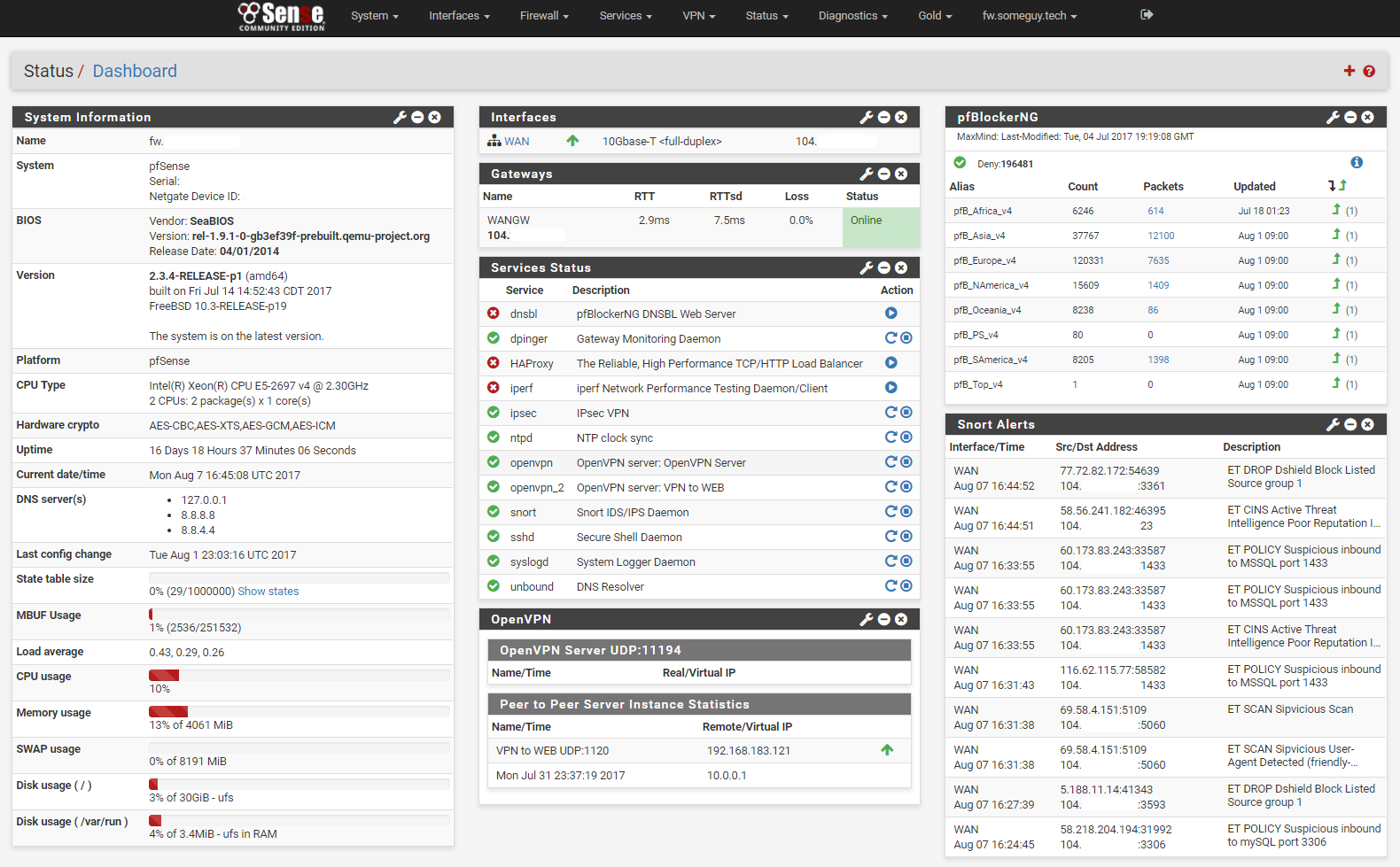 pfSense desktop screenshot: 2.3.4