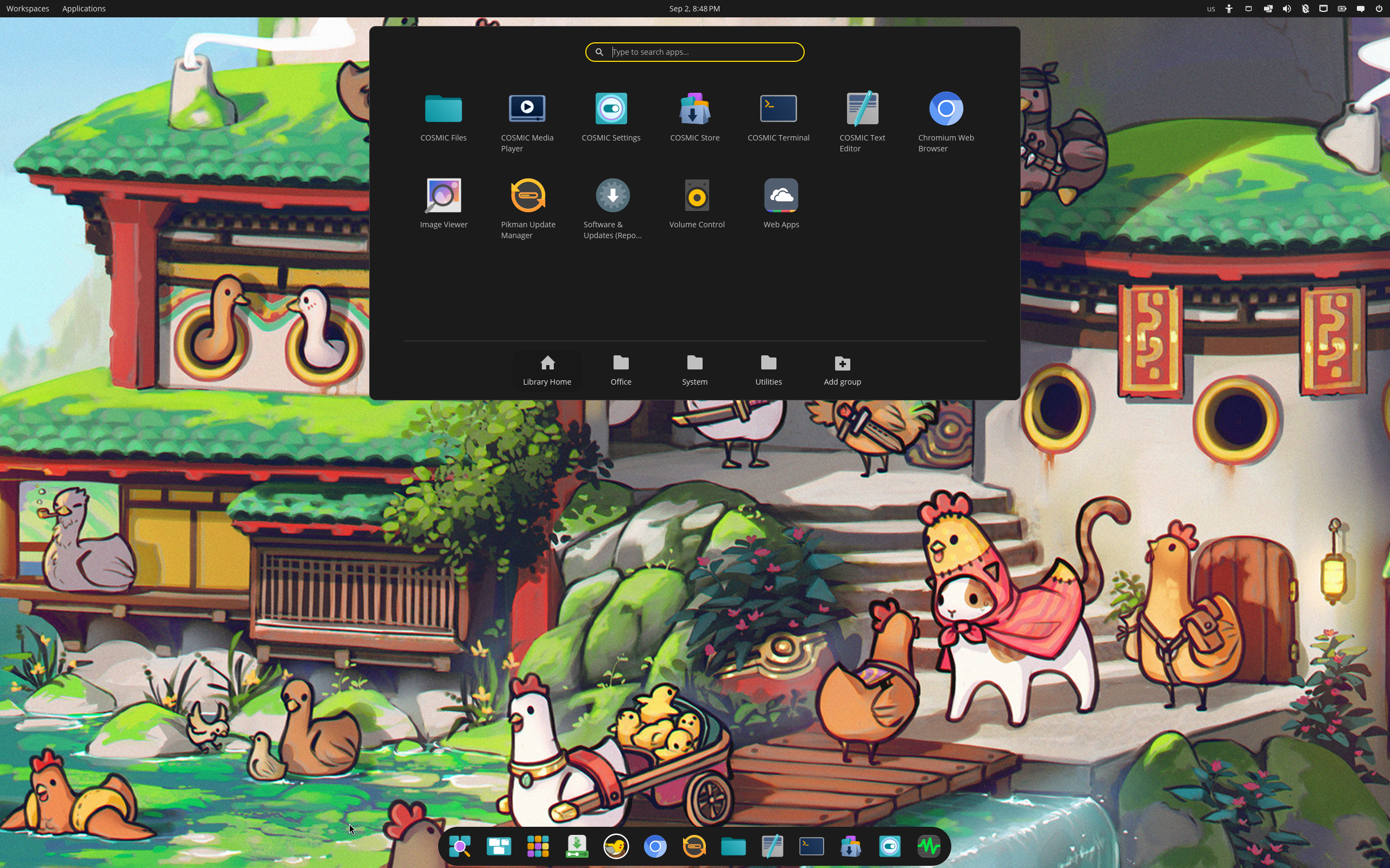 PikaOS desktop screenshot: 26.08.20 cosmic