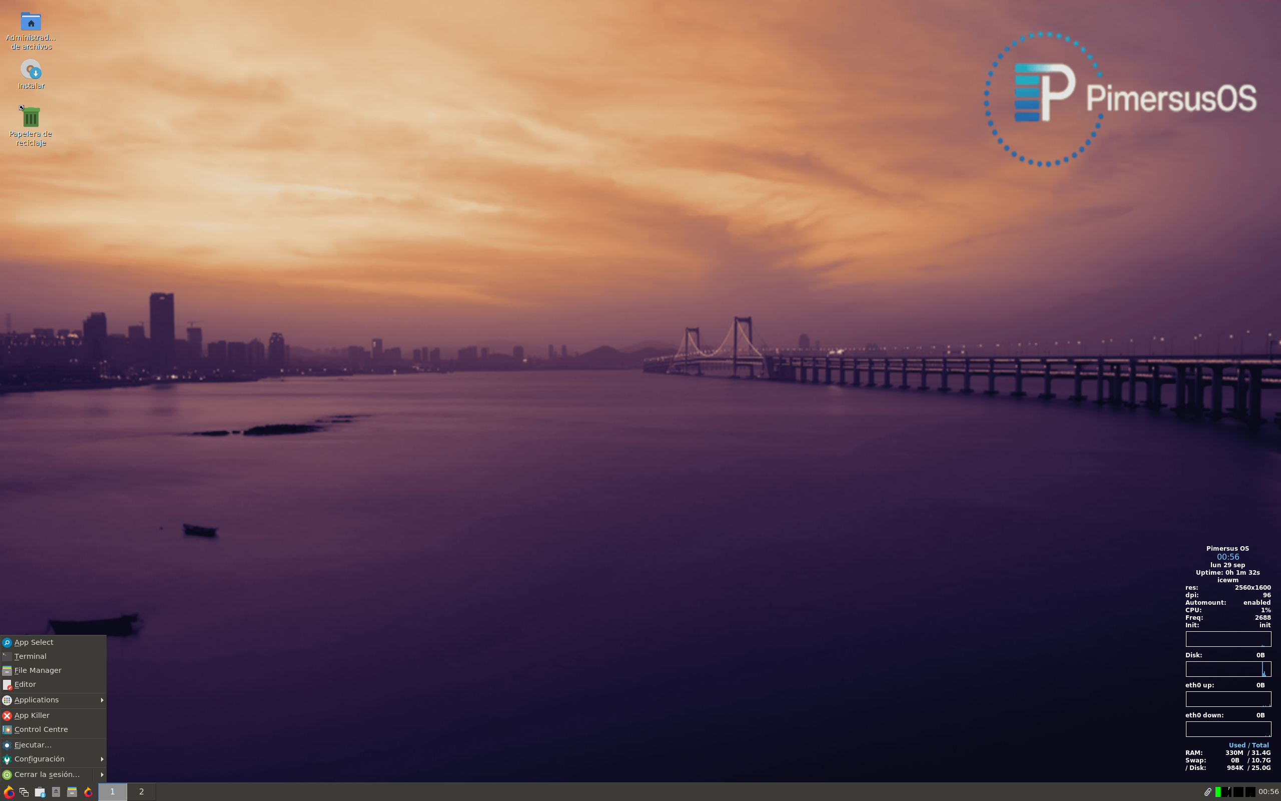 PimersusOS desktop screenshot: 3.2